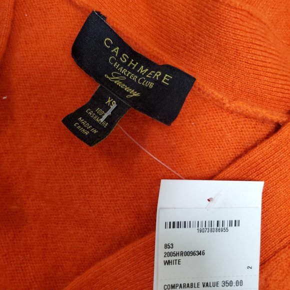 Cashmere Charter Club Luxury Orange Long Sleeve V-Neck Cashmere Pullover Sweater - Picture 6 of 8
